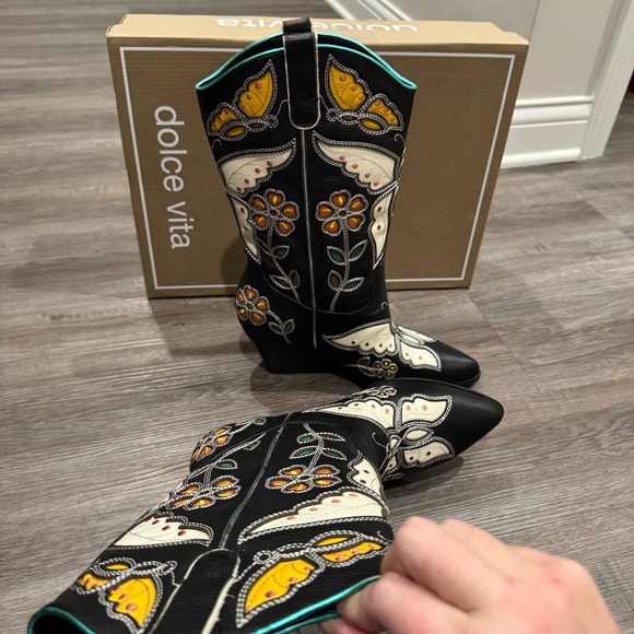 Dolce Vita Lelou Black Multi Leather Cowboy Western Boots - Picture 6 of 12